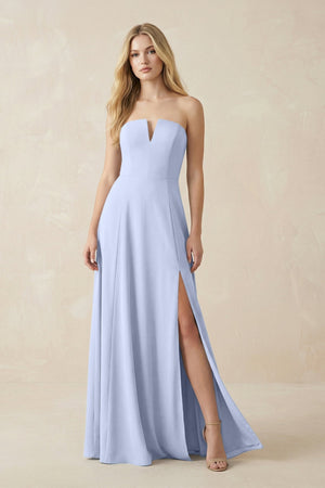 Strapless A - Line Chiffon Bridesmaid Dress With Slit in Ice - KissProm Bridesmaid Dresses