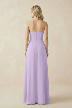 Strapless A - Line Chiffon Bridesmaid Dress With Slit in Lavender - KissProm Bridesmaid Dresses