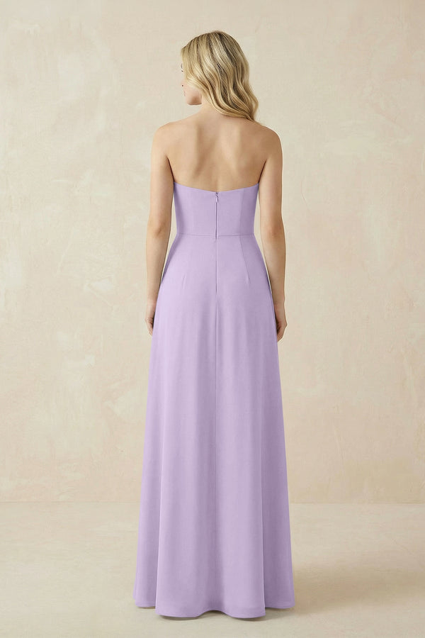 Strapless A - Line Chiffon Bridesmaid Dress With Slit in Lavender - KissProm Bridesmaid Dresses