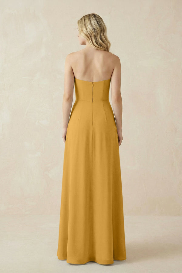 Strapless A - Line Chiffon Bridesmaid Dress With Slit in Marigold - KissProm Bridesmaid Dresses