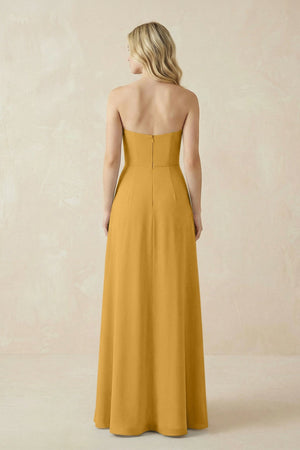 Strapless A - Line Chiffon Bridesmaid Dress With Slit in Marigold - KissProm Bridesmaid Dresses