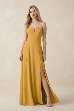 Strapless A - Line Chiffon Bridesmaid Dress With Slit in Marigold - KissProm Bridesmaid Dresses