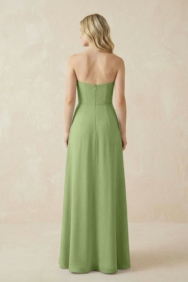 Strapless A - Line Chiffon Bridesmaid Dress With Slit in Matcha - KissProm Bridesmaid Dresses