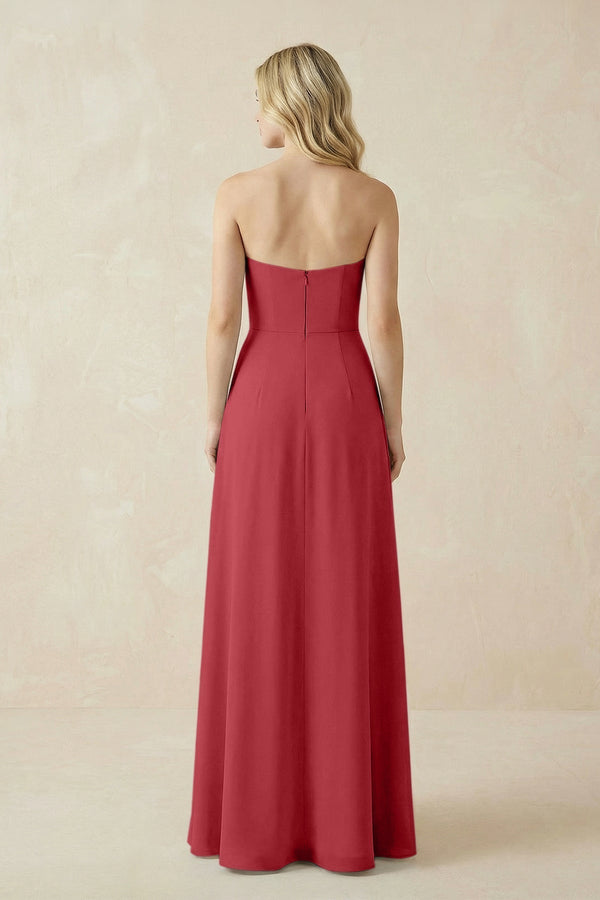 Strapless A - Line Chiffon Bridesmaid Dress With Slit in Merlot - KissProm Bridesmaid Dresses