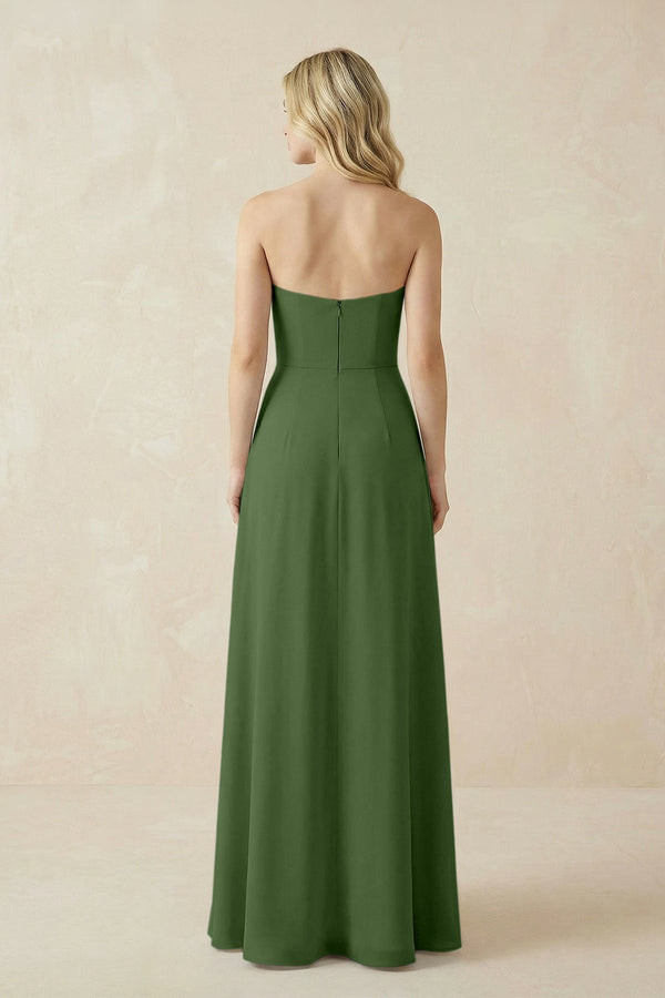 Strapless A - Line Chiffon Bridesmaid Dress With Slit in Moss - KissProm Bridesmaid Dresses