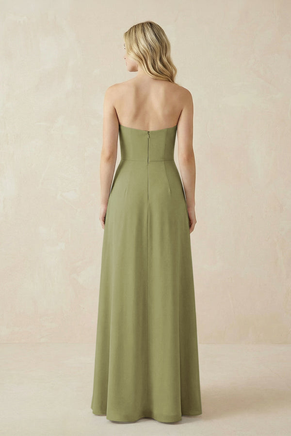 Strapless A - Line Chiffon Bridesmaid Dress With Slit in Moss Green - KissProm Bridesmaid Dresses