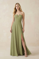 Strapless A - Line Chiffon Bridesmaid Dress With Slit in Moss Green - KissProm Bridesmaid Dresses