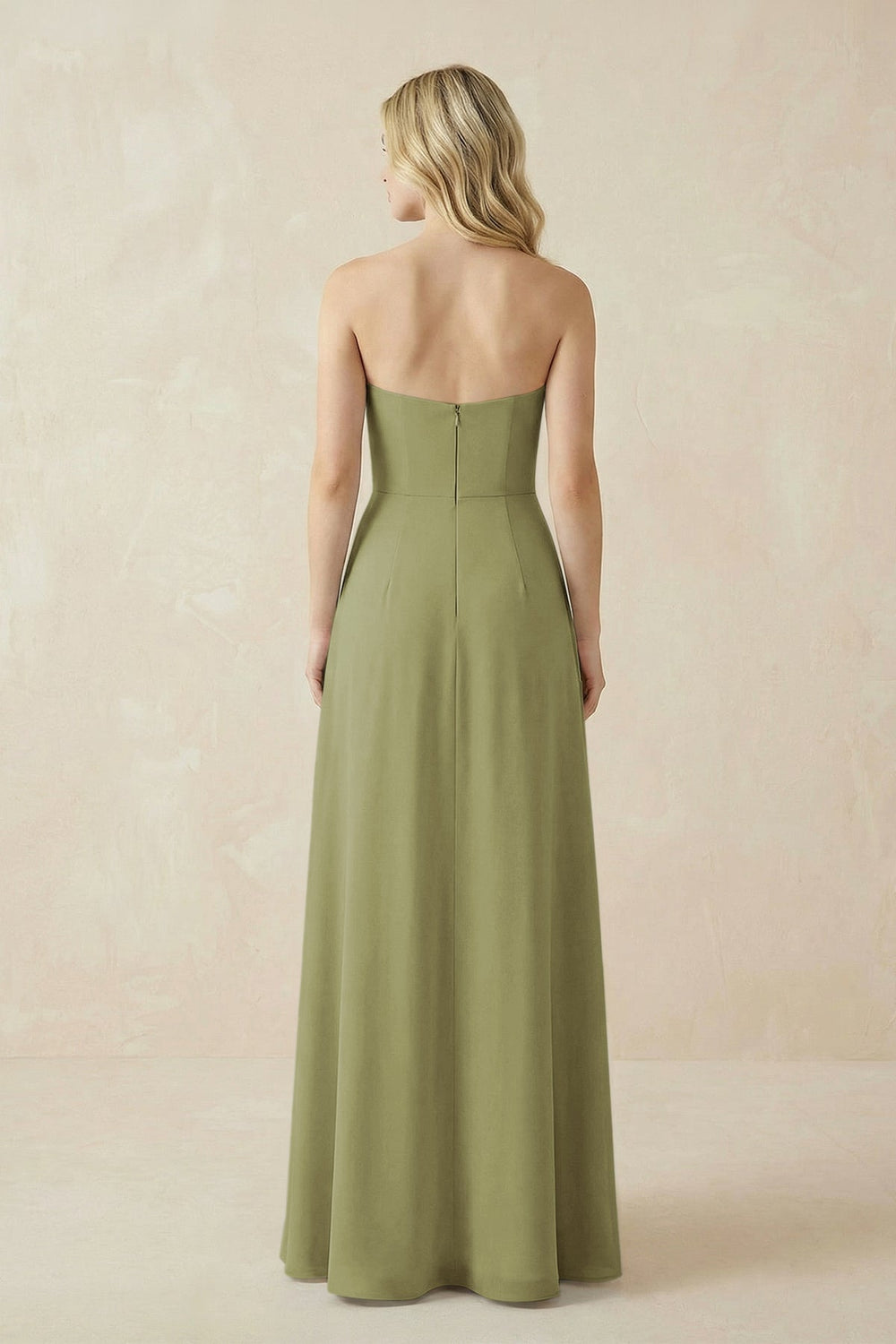 Strapless A - Line Chiffon Bridesmaid Dress With Slit in Moss Green - KissProm Bridesmaid Dresses