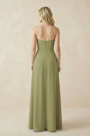 Strapless A - Line Chiffon Bridesmaid Dress With Slit in Moss Green - KissProm Bridesmaid Dresses