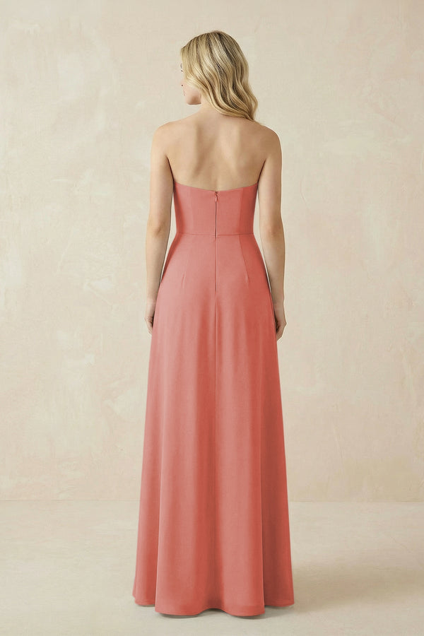 Strapless A - Line Chiffon Bridesmaid Dress With Slit in Mulberry - KissProm Bridesmaid Dresses