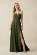 Strapless A-Line Chiffon Bridesmaid Dress With Slit in Olive