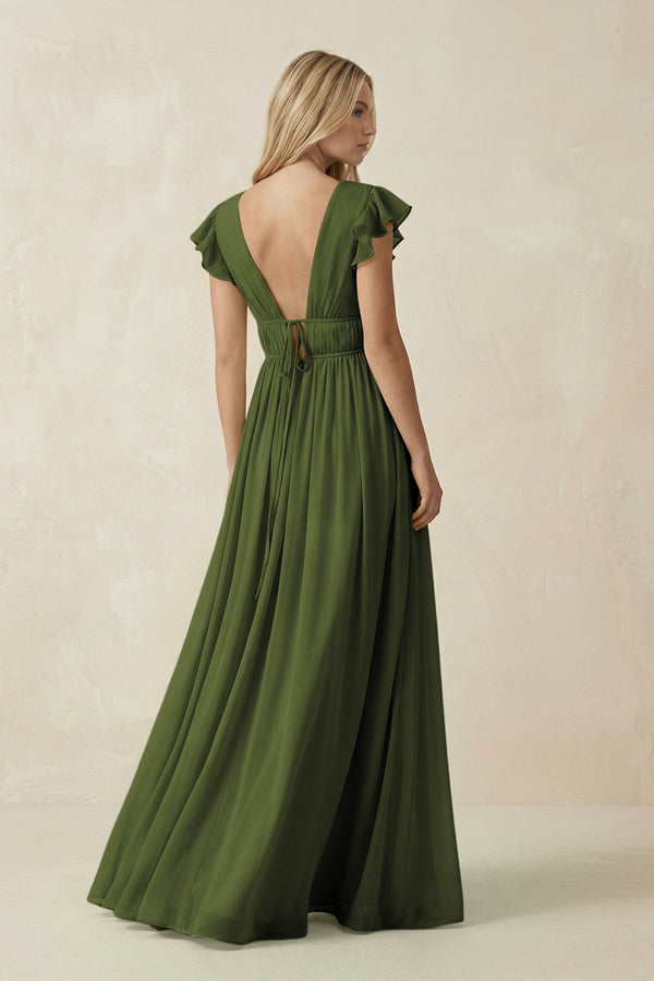 Strapless A-Line Chiffon Bridesmaid Dress With Slit in Olive