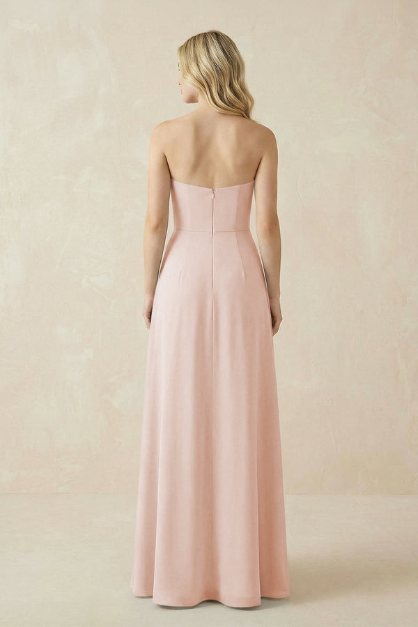 Strapless A - Line Chiffon Bridesmaid Dress With Slit in Pale Blush - KissProm Bridesmaid Dresses