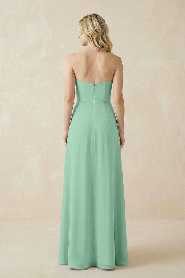 Strapless A - Line Chiffon Bridesmaid Dress With Slit in Pale Pistachio - KissProm Bridesmaid Dresses