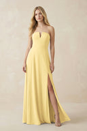 Strapless A - Line Chiffon Bridesmaid Dress With Slit in Pastel Yellow - KissProm Bridesmaid Dresses