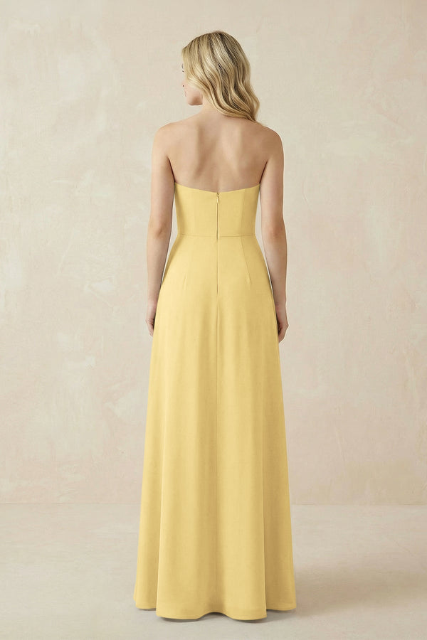Strapless A - Line Chiffon Bridesmaid Dress With Slit in Pastel Yellow - KissProm Bridesmaid Dresses