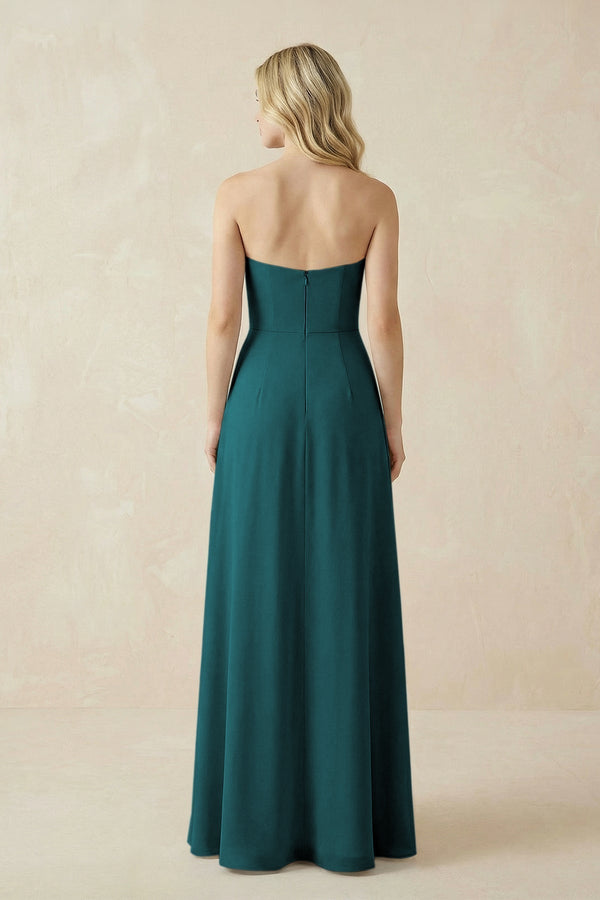 Strapless A - Line Chiffon Bridesmaid Dress With Slit in Pine - KissProm Bridesmaid Dresses