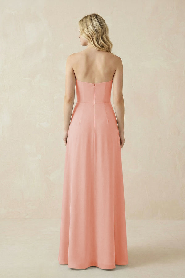 Strapless A - Line Chiffon Bridesmaid Dress With Slit in Rose Petal - KissProm Bridesmaid Dresses