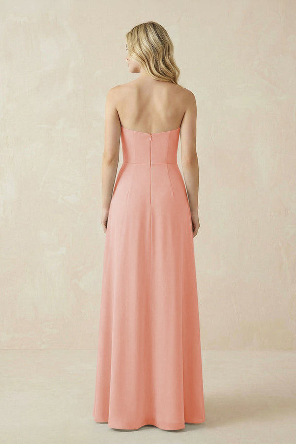 Strapless A - Line Chiffon Bridesmaid Dress With Slit in Rose Petal - KissProm Bridesmaid Dresses
