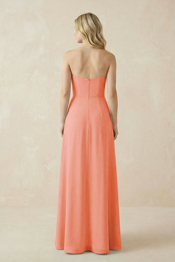 Strapless A - Line Chiffon Bridesmaid Dress With Slit in Rosette - KissProm Bridesmaid Dresses