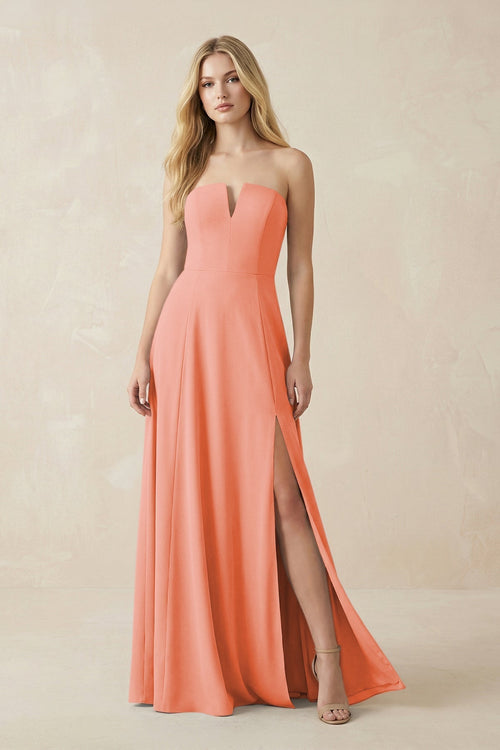 Strapless A - Line Chiffon Bridesmaid Dress With Slit in Rosette - KissProm Bridesmaid Dresses