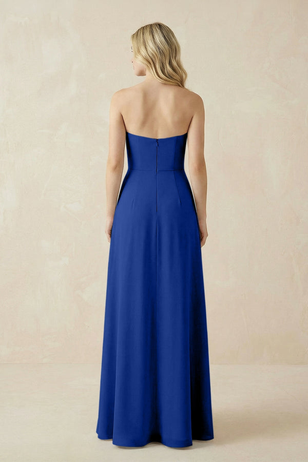Strapless A - Line Chiffon Bridesmaid Dress With Slit in Royal Blue - KissProm Bridesmaid Dresses