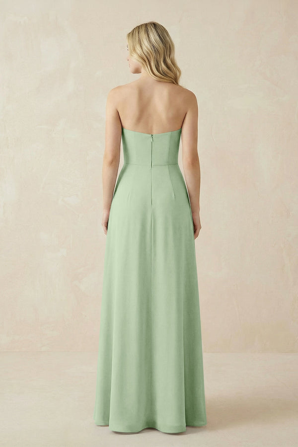 Strapless A - Line Chiffon Bridesmaid Dress With Slit in Sage - KissProm Bridesmaid Dresses