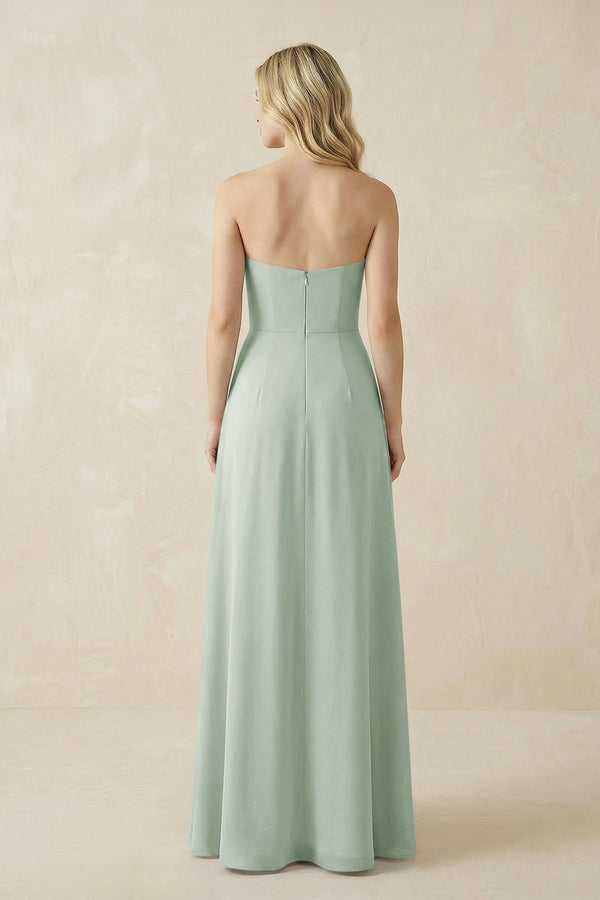 Strapless A - Line Chiffon Bridesmaid Dress With Slit in Sage - KissProm Bridesmaid Dresses