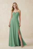 Strapless A - Line Chiffon Bridesmaid Dress With Slit in Sea Glass - KissProm Bridesmaid Dresses