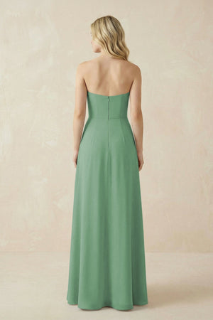 Strapless A - Line Chiffon Bridesmaid Dress With Slit in Sea Glass - KissProm Bridesmaid Dresses