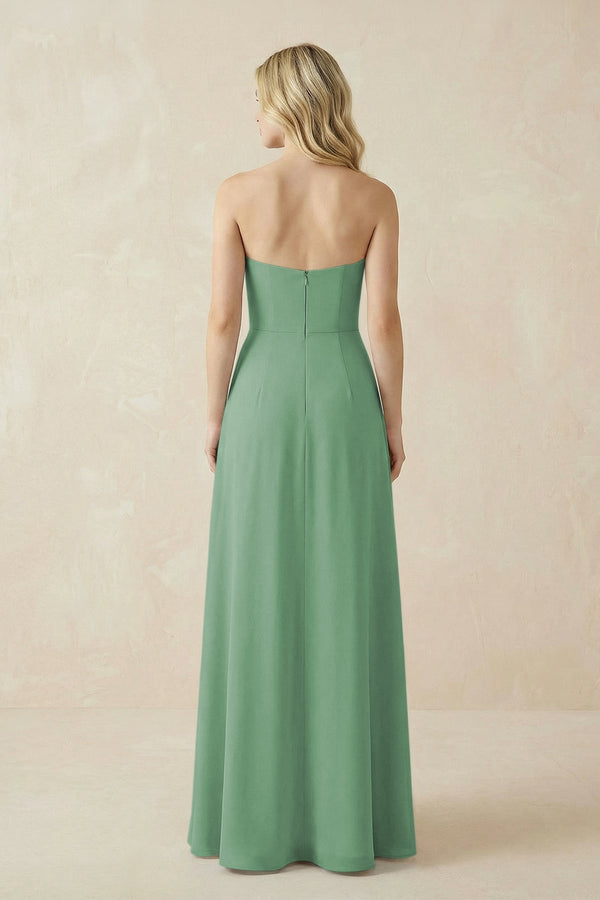 Strapless A - Line Chiffon Bridesmaid Dress With Slit in Sea Glass - KissProm Bridesmaid Dresses