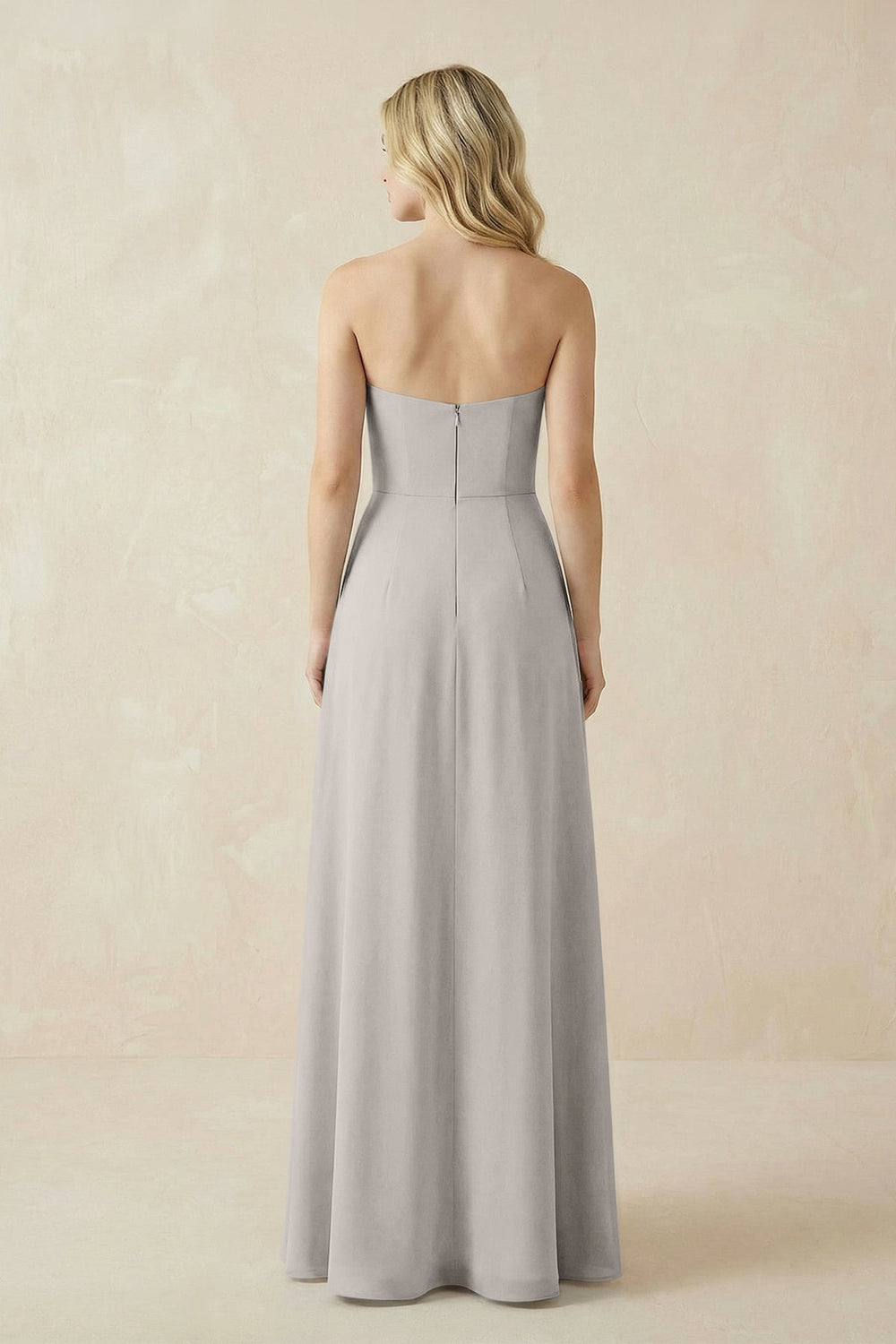 Strapless A - Line Chiffon Bridesmaid Dress With Slit in Silver - KissProm Bridesmaid Dresses