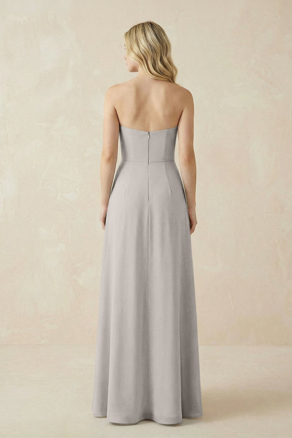 Strapless A - Line Chiffon Bridesmaid Dress With Slit in Silver - KissProm Bridesmaid Dresses