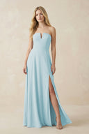 Strapless A - Line Chiffon Bridesmaid Dress With Slit in Sky Blue - KissProm Bridesmaid Dresses
