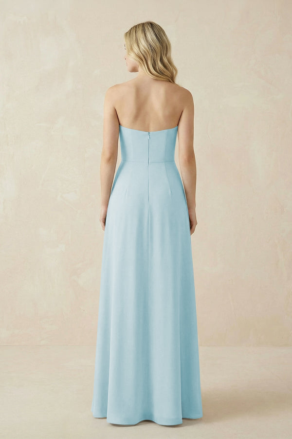 Strapless A - Line Chiffon Bridesmaid Dress With Slit in Sky Blue - KissProm Bridesmaid Dresses
