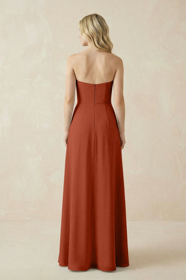 Strapless A - Line Chiffon Bridesmaid Dress With Slit in Spice - KissProm Bridesmaid Dresses