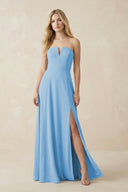 Strapless A - Line Chiffon Bridesmaid Dress With Slit in Steel Blue - KissProm Bridesmaid Dresses