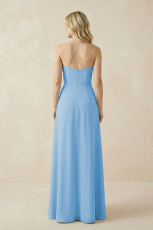 Strapless A - Line Chiffon Bridesmaid Dress With Slit in Steel Blue - KissProm Bridesmaid Dresses