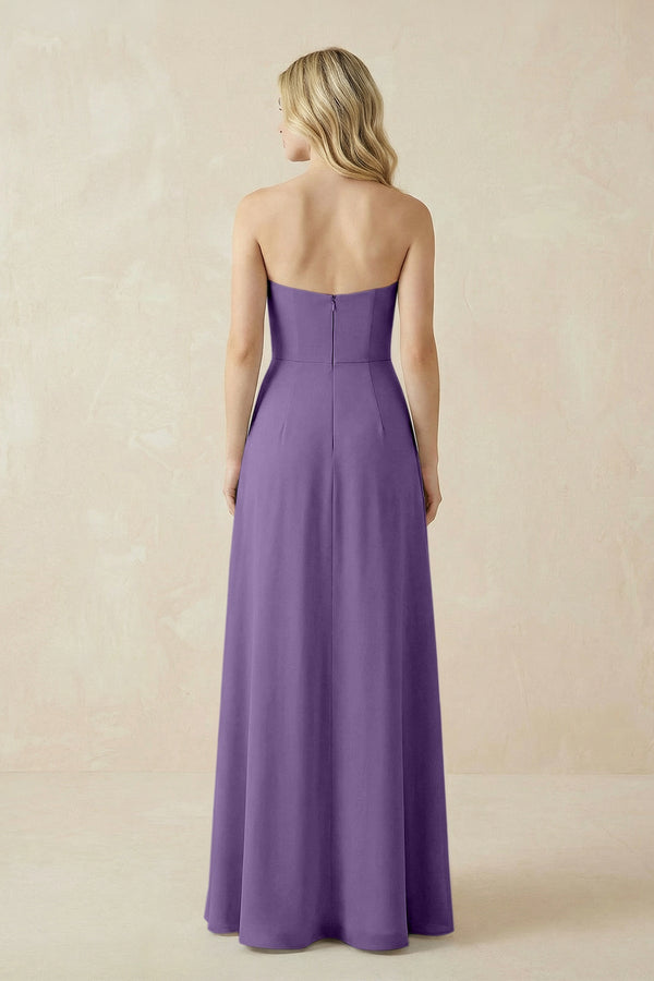 Strapless A - Line Chiffon Bridesmaid Dress With Slit in Tahiti - KissProm Bridesmaid Dresses