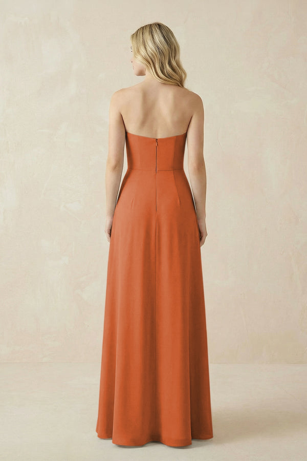 Strapless A - Line Chiffon Bridesmaid Dress With Slit in Terracotta - KissProm Bridesmaid Dresses