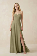 Strapless A - Line Chiffon Bridesmaid Dress With Slit in Thyme - KissProm Bridesmaid Dresses