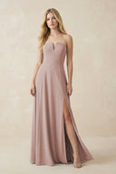 Strapless A - Line Chiffon Bridesmaid Dress With Slit in Toffee - KissProm Bridesmaid Dresses