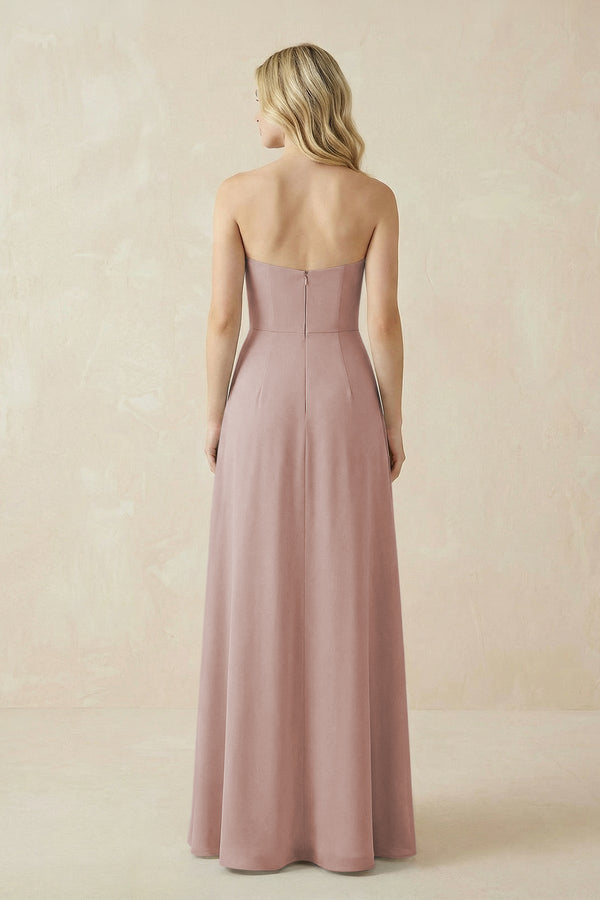 Strapless A - Line Chiffon Bridesmaid Dress With Slit in Toffee - KissProm Bridesmaid Dresses