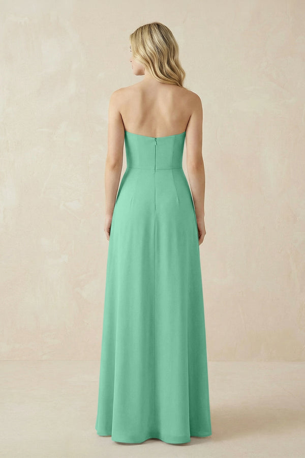 Strapless A - Line Chiffon Bridesmaid Dress With Slit in Turquoise - KissProm Bridesmaid Dresses