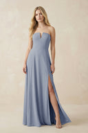 Strapless A - Line Chiffon Bridesmaid Dress With Slit in Twilight - KissProm Bridesmaid Dresses