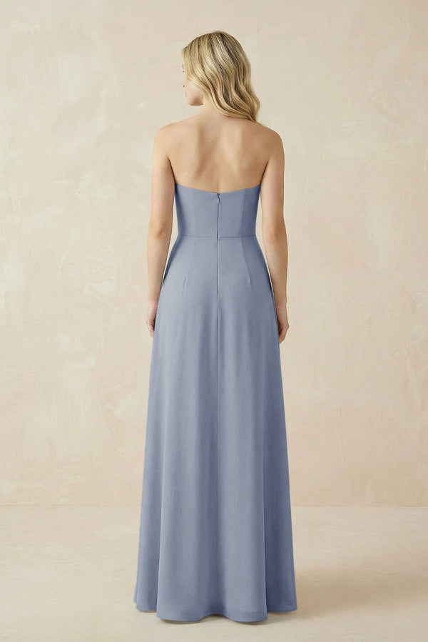 Strapless A - Line Chiffon Bridesmaid Dress With Slit in Twilight - KissProm Bridesmaid Dresses
