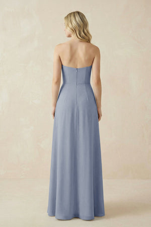 Strapless A - Line Chiffon Bridesmaid Dress With Slit in Twilight - KissProm Bridesmaid Dresses
