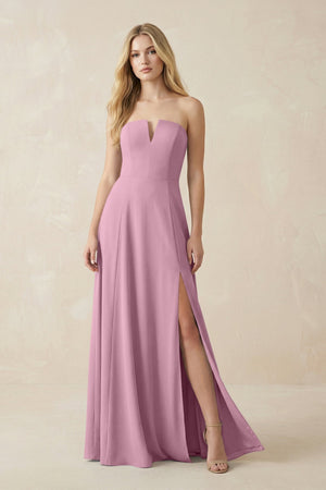 Strapless A - Line Chiffon Bridesmaid Dress With Slit in Vintage Mauve - KissProm Bridesmaid Dresses