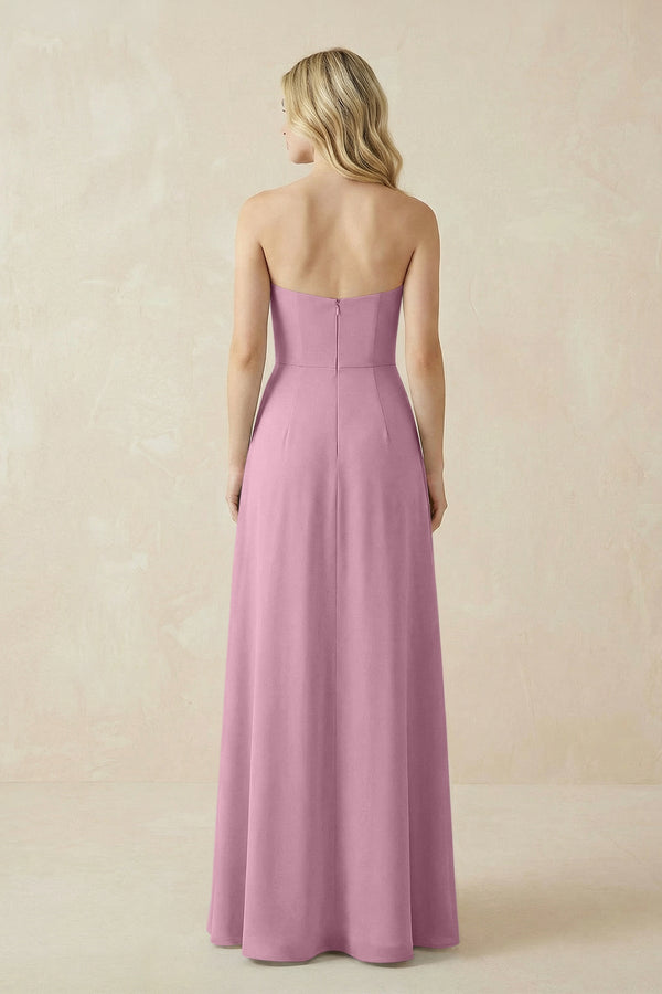Strapless A - Line Chiffon Bridesmaid Dress With Slit in Vintage Mauve - KissProm Bridesmaid Dresses