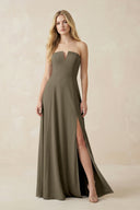 Strapless A - Line Chiffon Bridesmaid Dress With Slit in Willow Green - KissProm Bridesmaid Dresses